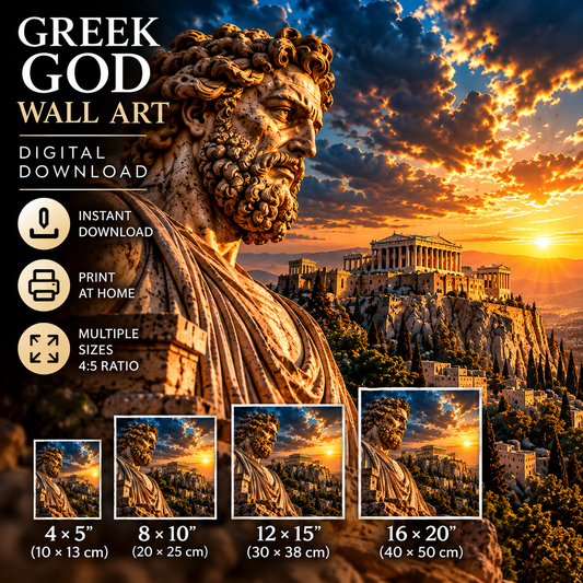 Ancient Greek God Wall Art | Acropolis Sunset | Greek Mythology Printable Art | Digital Download
