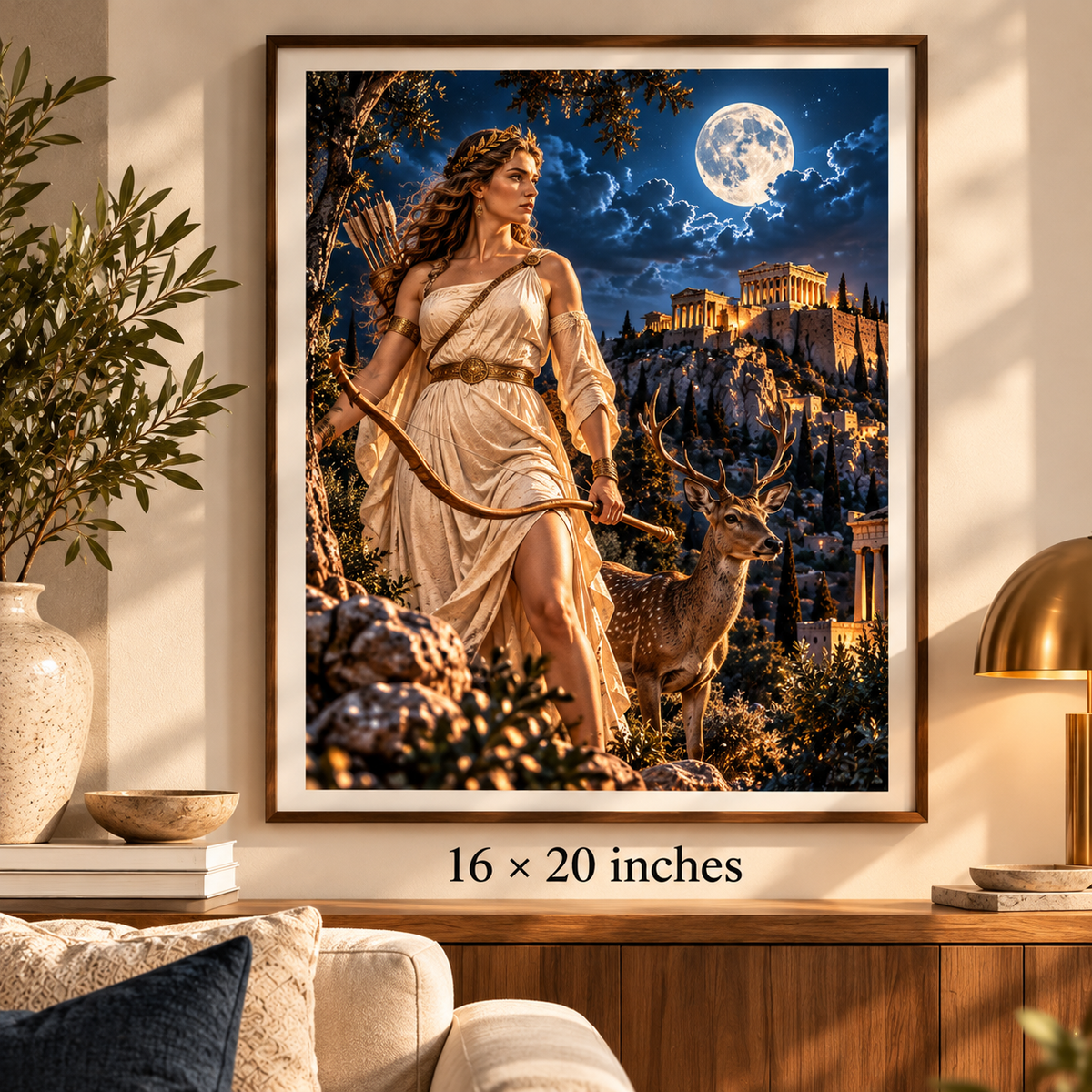 Artemis Greek Goddess Wall Art | Goddess of the Hunt | Greek Mythology Printable Art | Acropolis Moonlight Digital Download