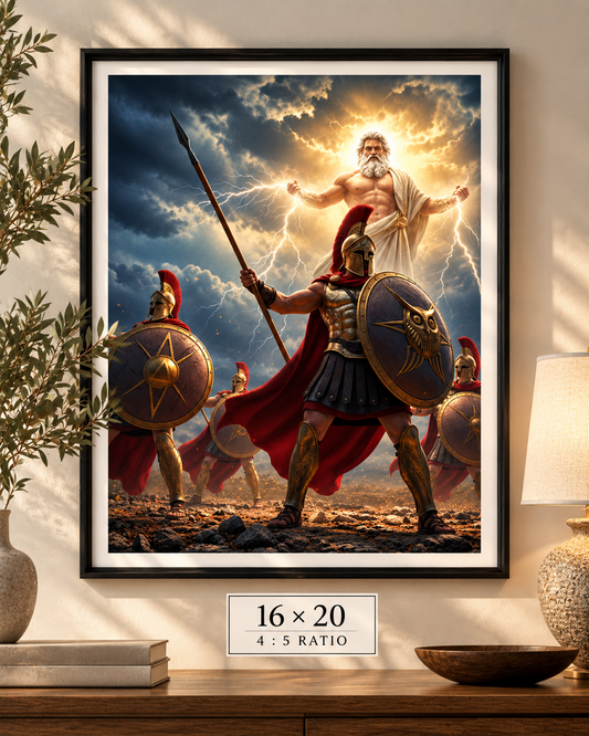 Zeus and Spartan Warriors - Epic Greek Mythology Wall Art Print – printable digital wall art