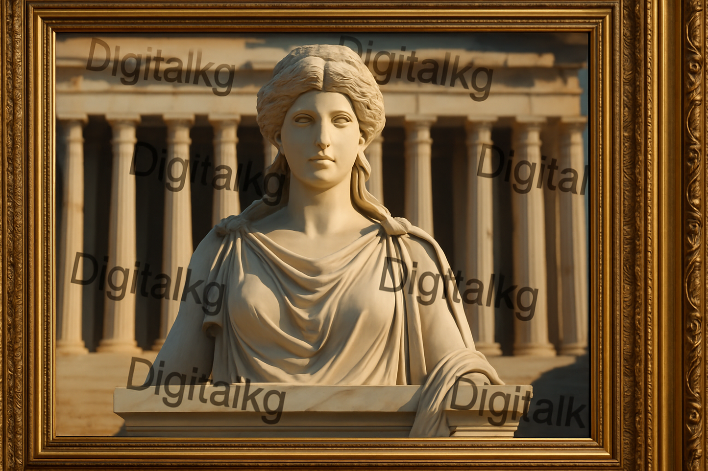 Framed classical statue with Digitalkg watermarks