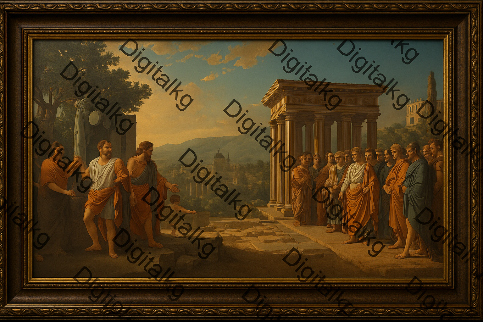 Framed Philosophers Gathering with Digitalkg Watermarks