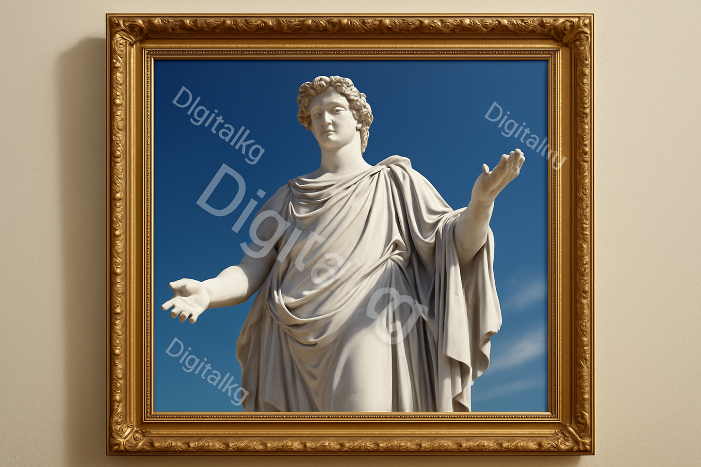 Greek statue in frame with multiple watermarks