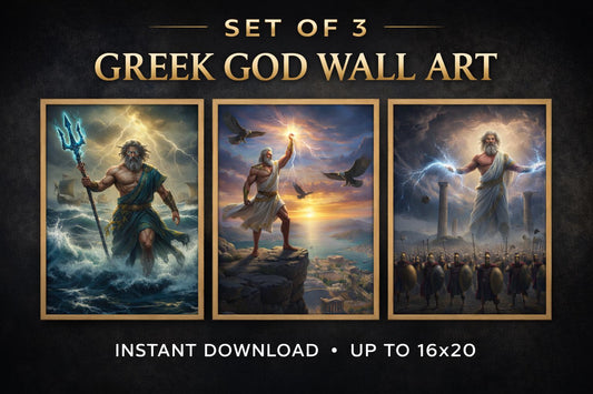 Greek Mythology 3-Pack - Zeus, Poseidon, Ocean Storms – printable digital wall art