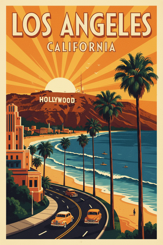 Los Angeles Vintage Travel Poster Bundle - Set of 2