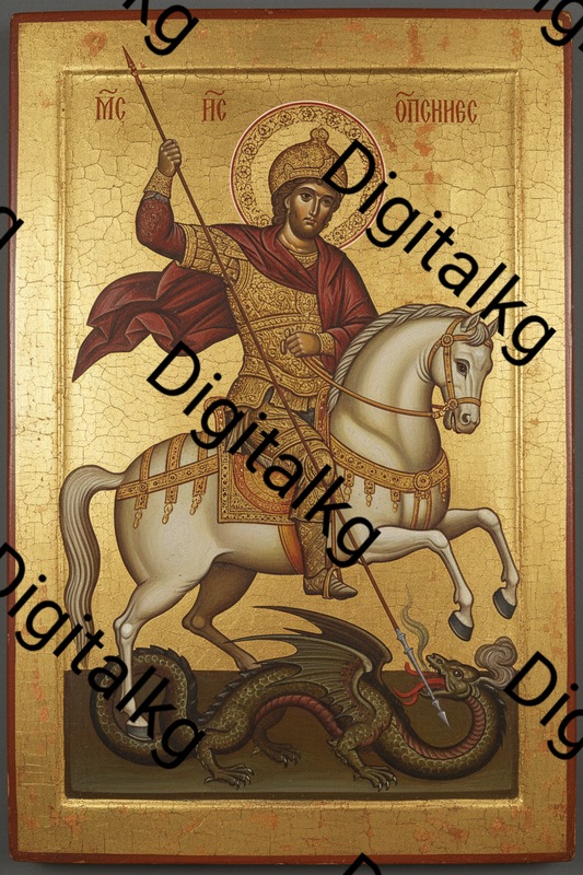 Saint George Slaying the Dragon – Handcrafted Byzantine Icon