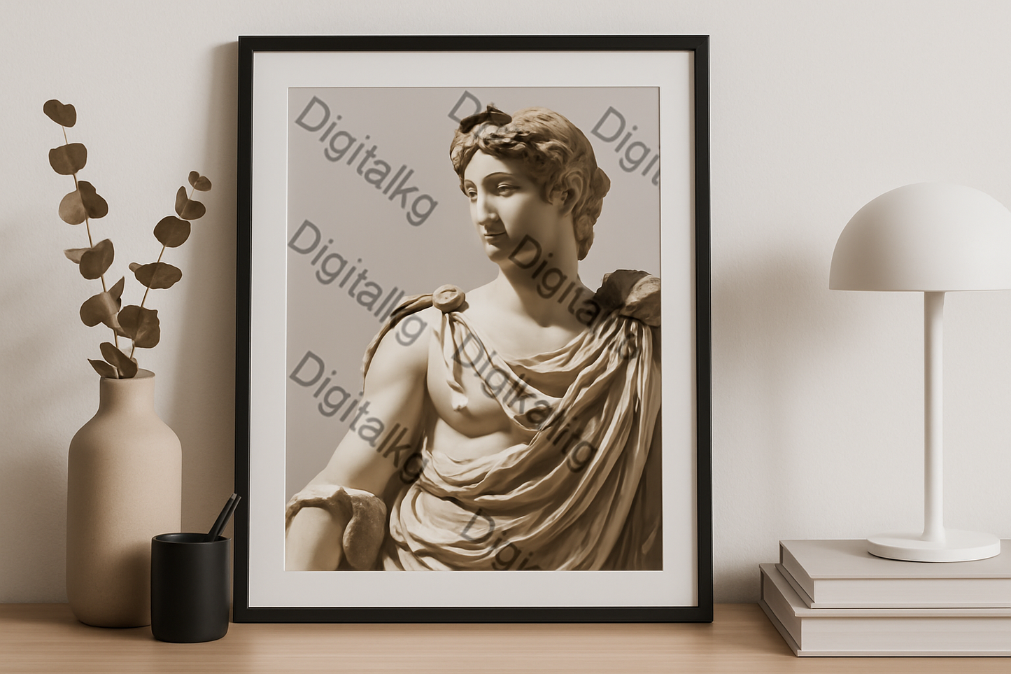 Watermarked classical Greek statue in picture frame