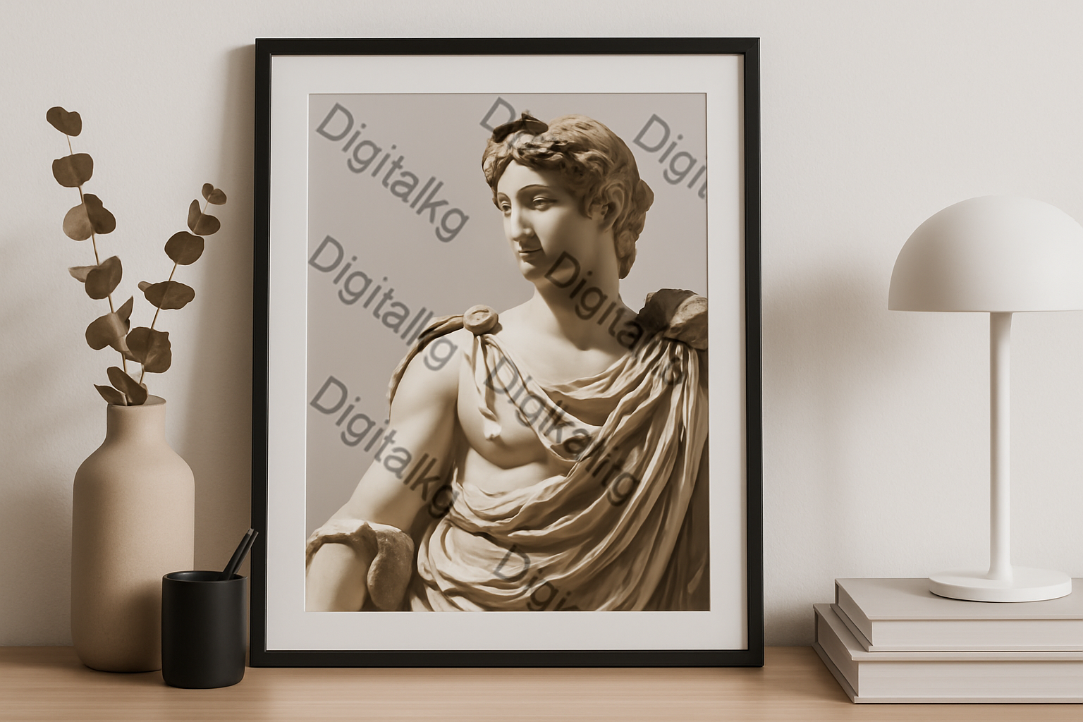 Watermarked classical Greek statue in picture frame
