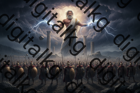 Greek Zeus looking over ancient Greek Army 